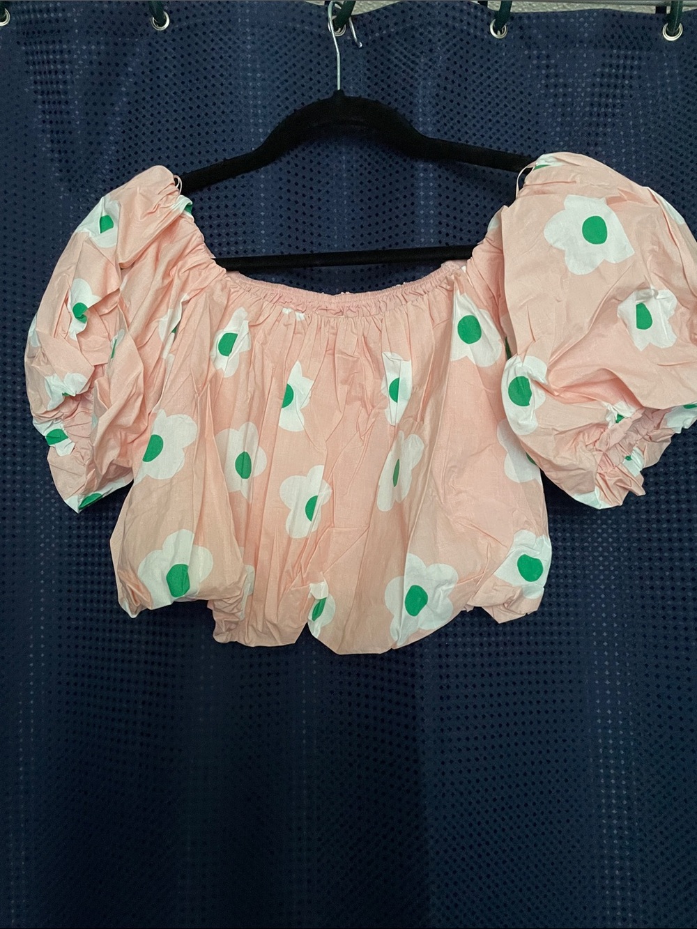 Peach Floral Puff-Sleeve Crop Top - Picture 3 of 16